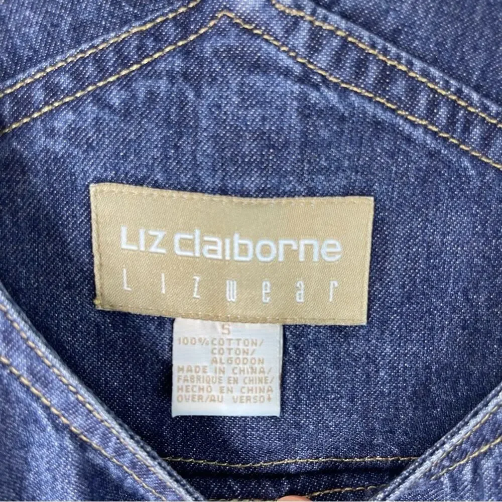 Vintage Liz Claiborne blue denim overall jean midi boho cottagecore dress small - Picture 4 of 5